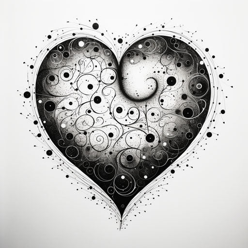 Heart drawing with circles in black and white, delicate coloring