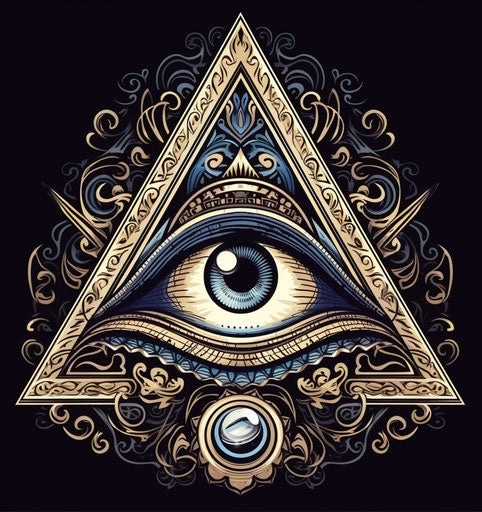 Symbol of the all seeing eye, elaborate ornamentation