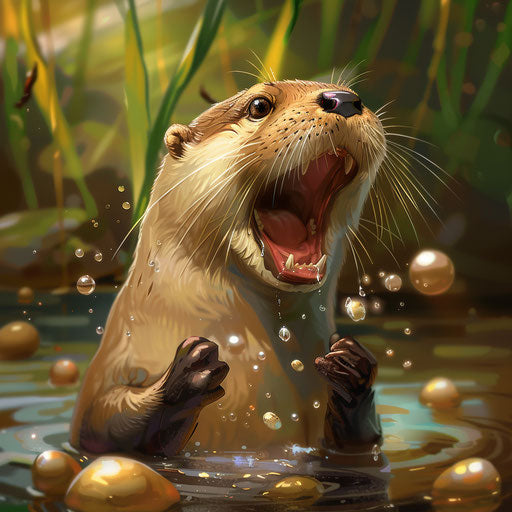 Joyful otter discovers hidden river pearls