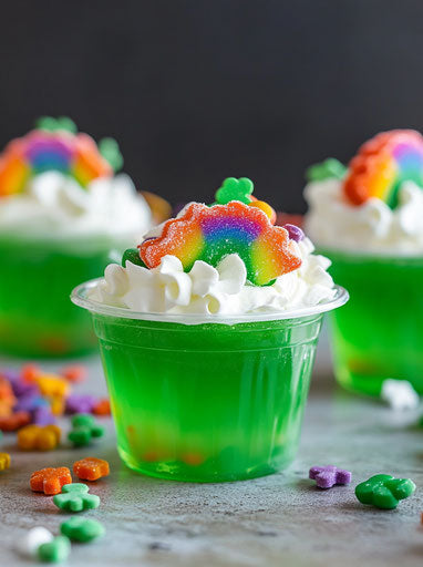 Green delight with rainbow candy and whipped cream