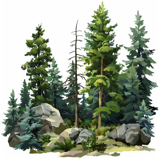 Realistic forest clipart on flat white background