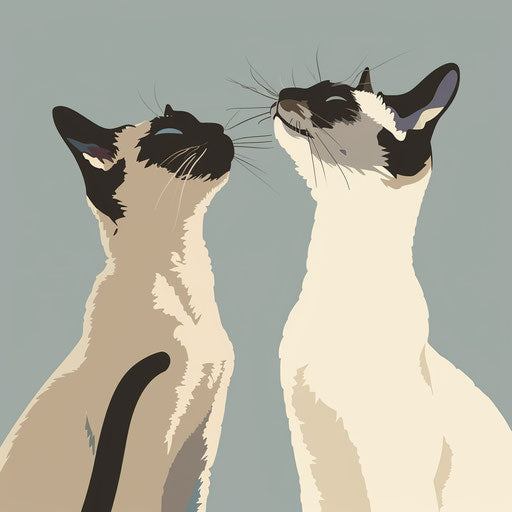 Siamese cats petting, minimalist elegance, repetitive