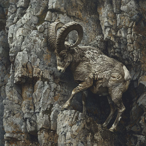 Ibex camouflaged among rocky cliffs