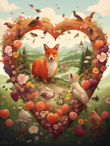 Animals in a heart with the text friends not fowl