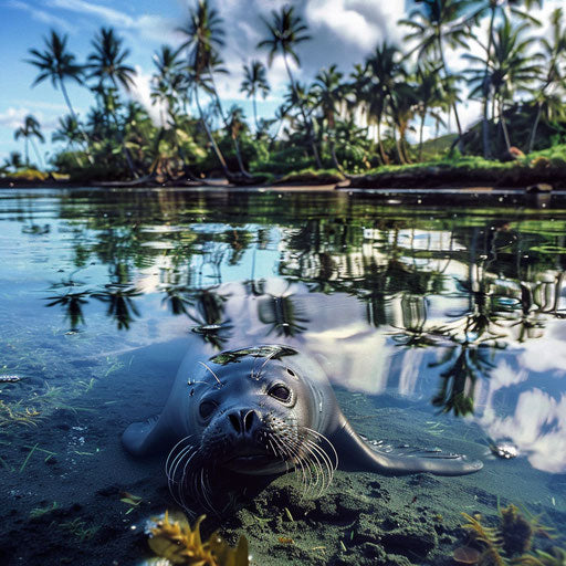 Hawaiian monk seal in a shallow lagoon