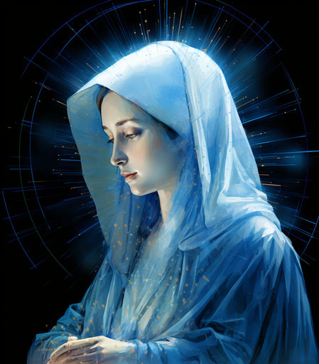 Mother of pearl painting, blue style, cross-hatching