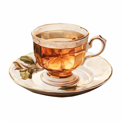 Tea cup clipart in the style of Oil painting, on a white background