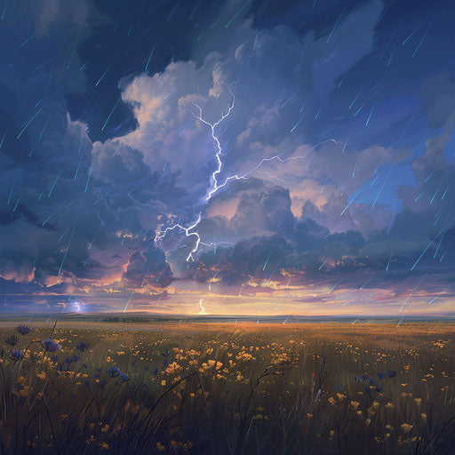 Lightning storm over a vast prairie