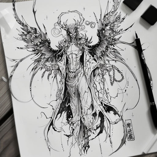 Artistic sketch of a shinigami with celestial wings