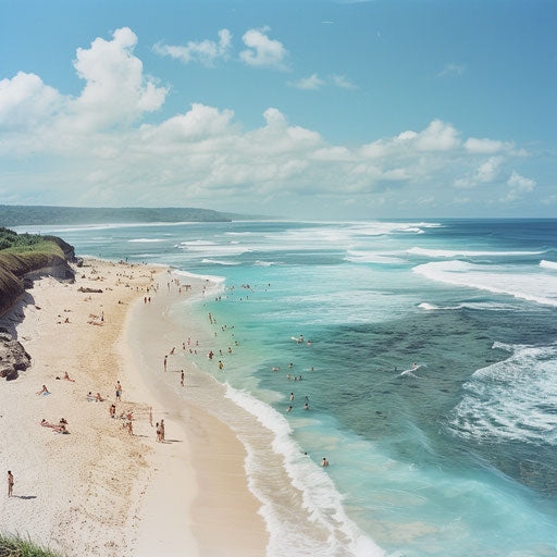 Pandawa Beach, Indonesia with families enjoying the sun and sea