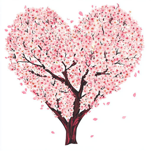 Heart-shaped cherry blossom tree with intricate pink flowers