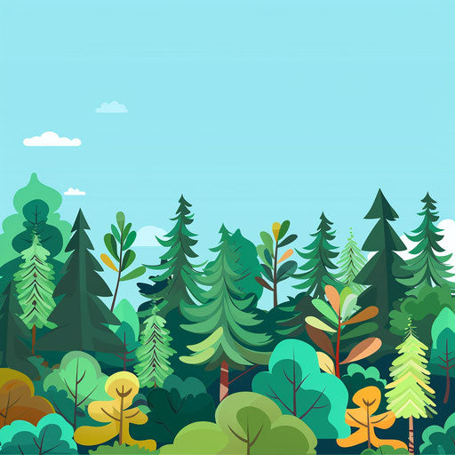 Realistic cartoon forest on turquoise background