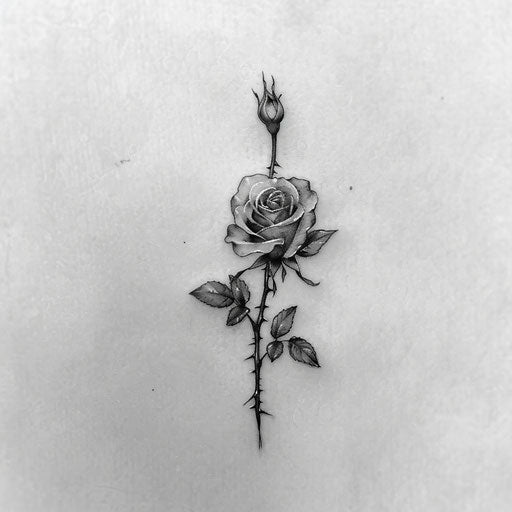 Sketch of a delicate rose with leaves and thorns for wrist coverup tattoo for women