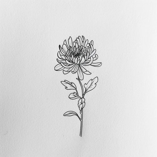 Floral tattoo of a chrysanthemum, November birth flower, elegant and simple on white background