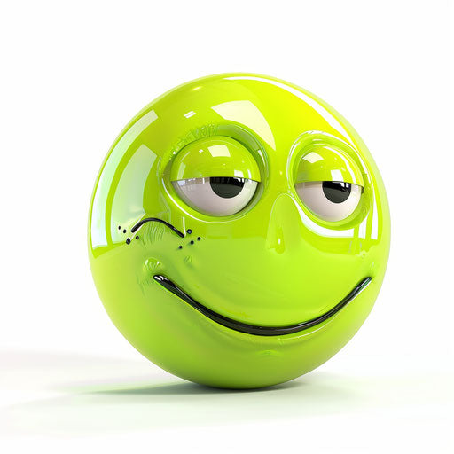 Green smiling emotic character with sad smile
