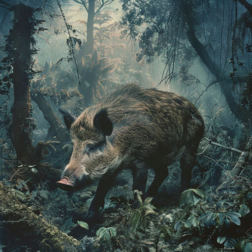 Wild boar in a surreal and dreamlike forest