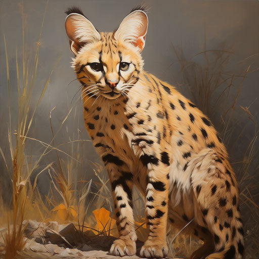 Oil painting of a serval cat