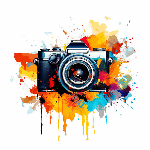 Camera illustration in Impressionistic Art style on white background
