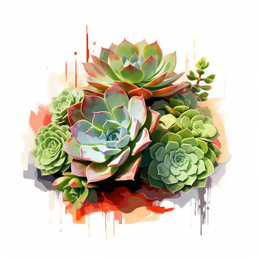 Impressionistic succulent clip art on white background