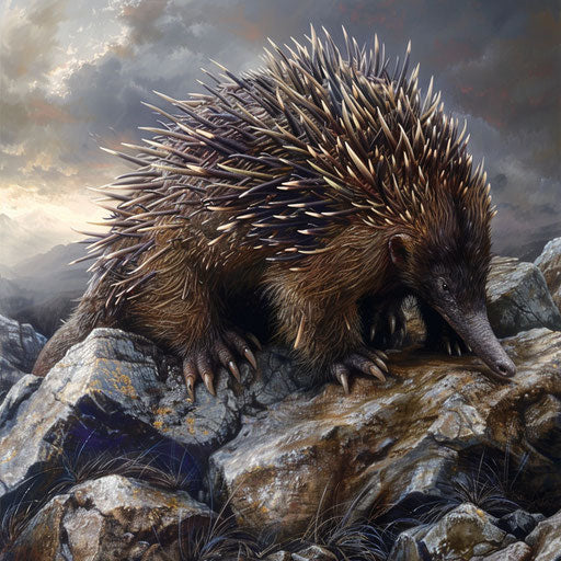 Echidna climbing on rocks, dynamic and engaging