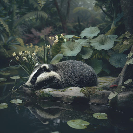 Badger in a tranquil natural setting, serene and calm