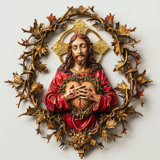 Sacred Heart of Jesus with thorns, red and gold colors