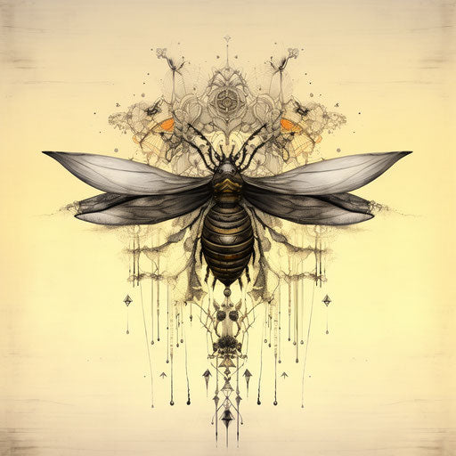 Insect with Lotus: Abstract Ink Art