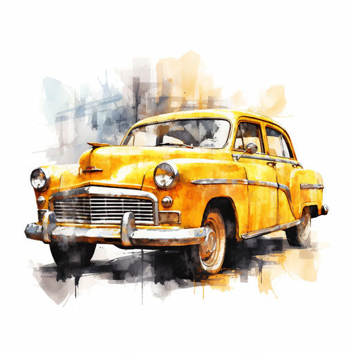 Taxi illustration in the style of oil painting on white background