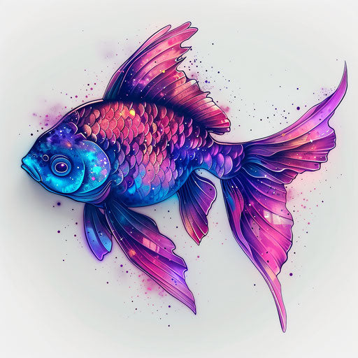 Glow-in-the-dark fish tattoo design, fluorescent colors