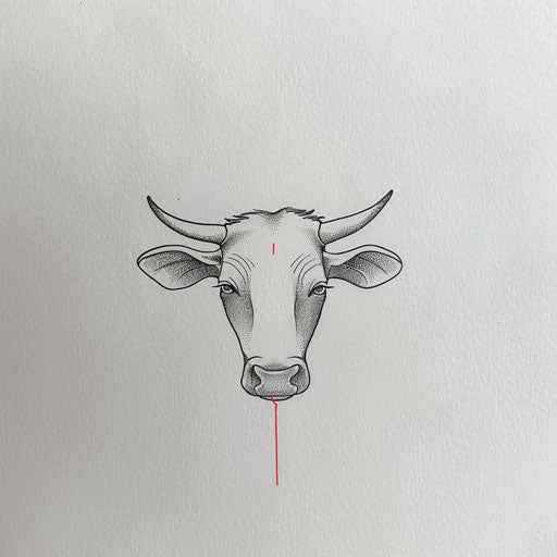 Minimalist bull silhouette tattoo with a hint of red on white background