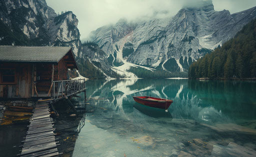 Beautiful Lake Braies in the Dolomite Mountains, Italy