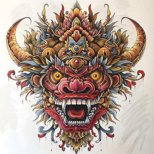 Neo-traditional tattoo sketch of a Kalinga design with rich colors and intricate details