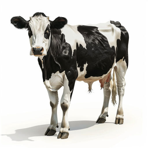 Cartoon cow in photo realistic style with shadows and reflections