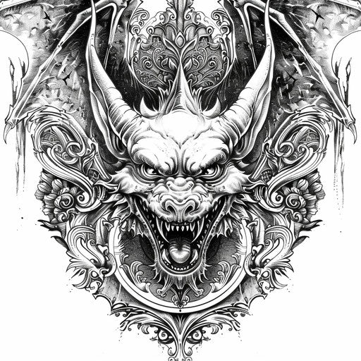 Detailed gothic clipart style sketch of gargoyle tattoo