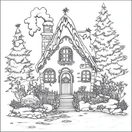 Serene gingerbread house, Detmold style, coloring page