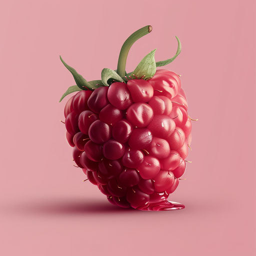 Raspberry clipart in photo realistic style with a flat random background, minimalist design and subtle shading