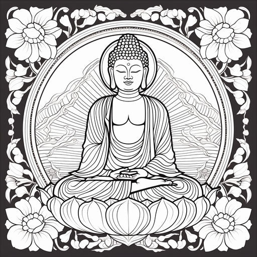 Illustration of the Buddha in black and white style, 1000-1400 CE