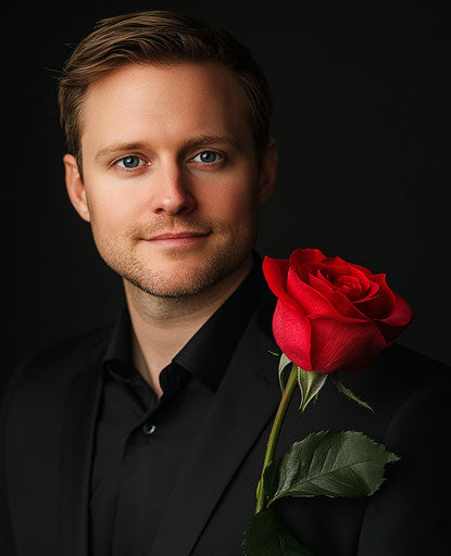 Vibrant red rose on deep black background