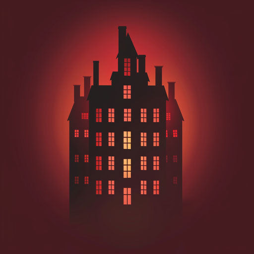 Realistic building silhouette on rich luminous backdrop