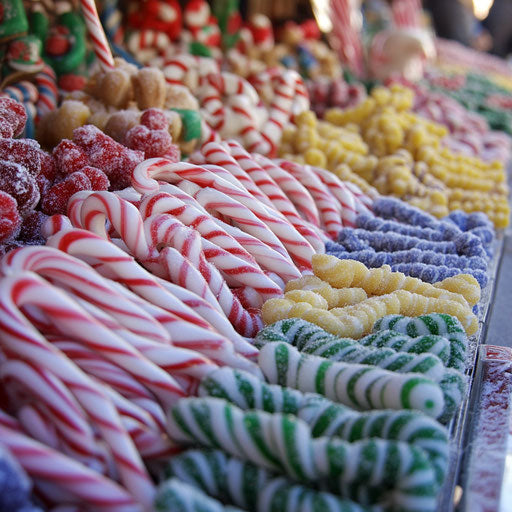 Assortment of candy canes with unique color stripes