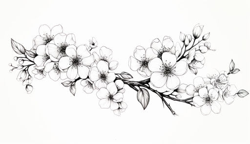 Sketch of blossoming branch, accurate and detailed style, feminine sticker art, tachisme, cherry blossoms 19:11