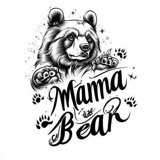 Beautiful flat tattoo sketch of mama bear