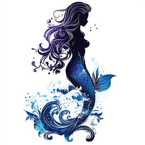 Upper arm tattoo for women with mermaid and ocean waves