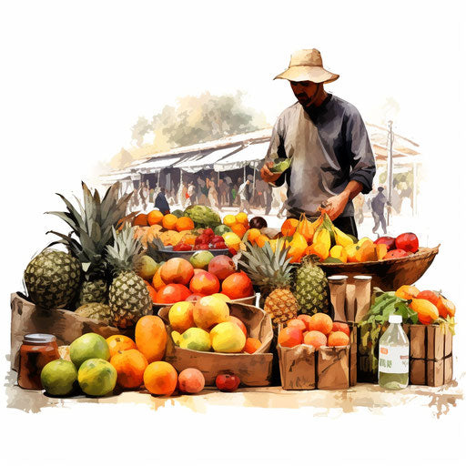 Market illustration in the style of oil painting