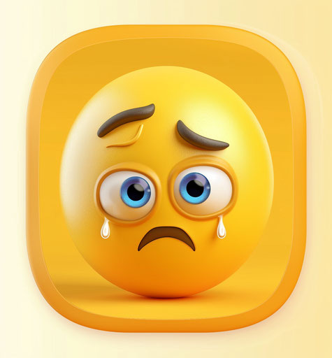 Sad crying face emoji on yellow background