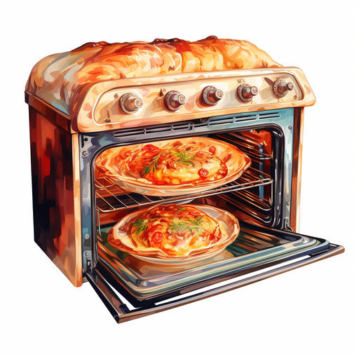 Oil painting style oven clipart on white background