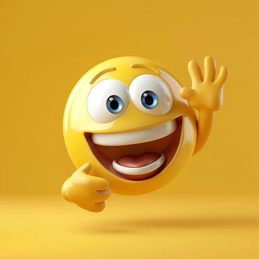 Laughing and waving of a shiny emerald shape