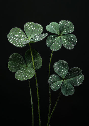 Shamrock, water droplets, hyperrealistic photography