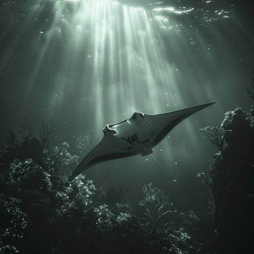 Manta ray gliding through a serene underwater landscape