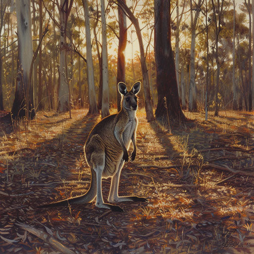 Western grey kangaroo alert at edge of forest